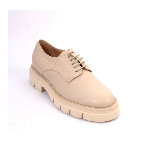 Luca Grossi 038H Beige Leather Lace-Up Platform Shoe - Picture 1 of 8